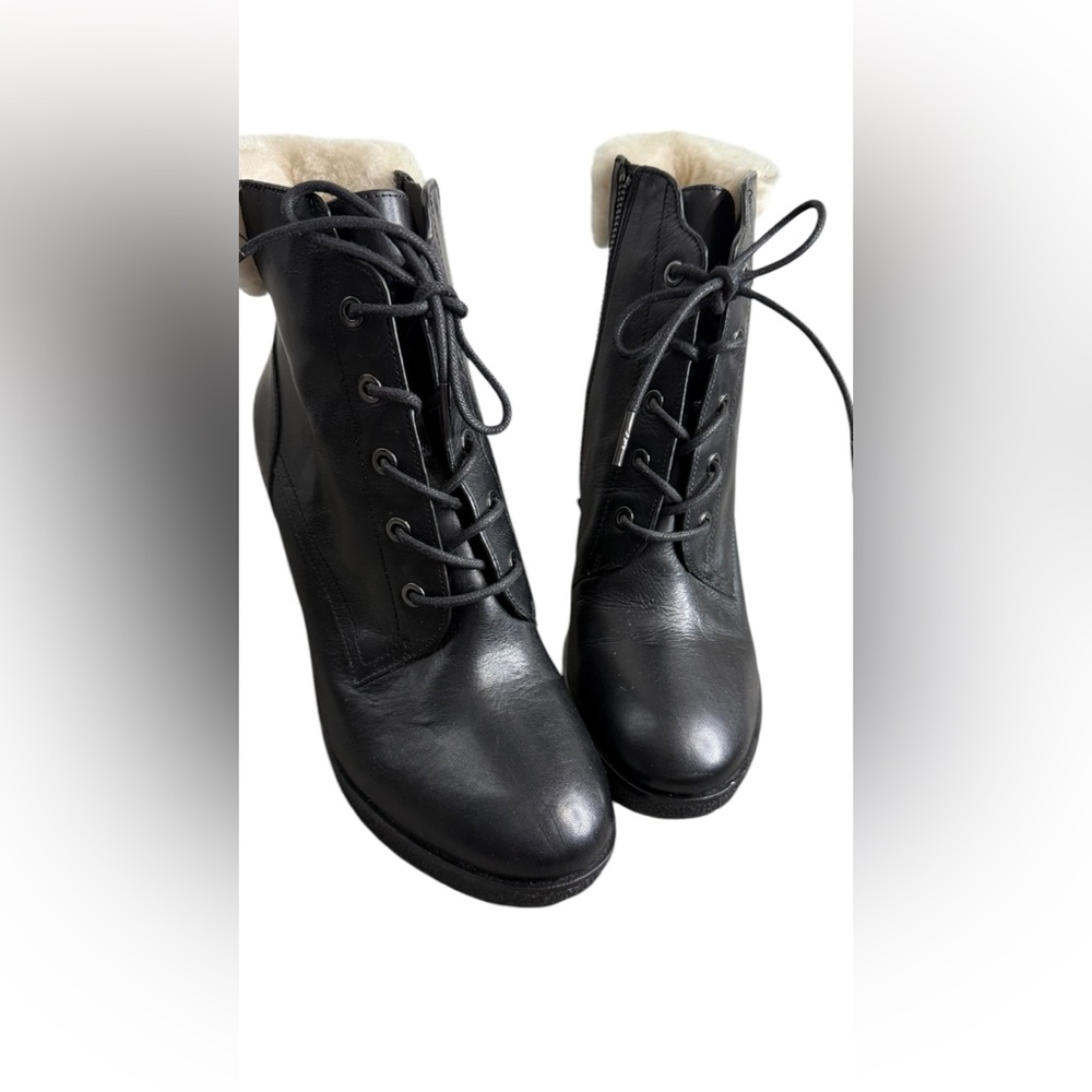 Micheal Kors KIM Leather Fur Heel Boots-Black